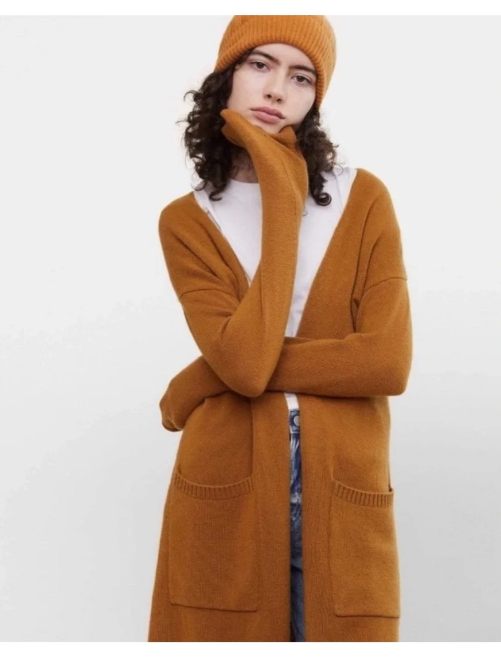 State Cashmere 100% cashmere Long Duster Cardigan with Pockets camel size Medium